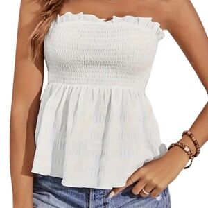 White Strapless Ruffle Top